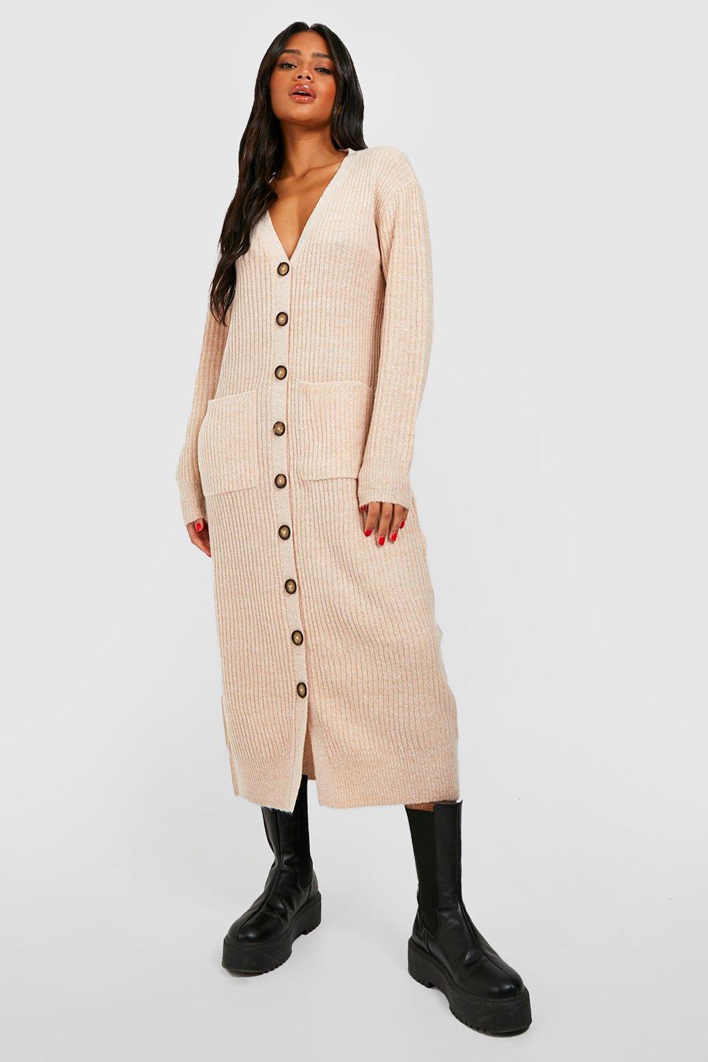 SOFT KNIT BUTTON THROUGH MIDI KNITTED DRESS Discounts and Cashback