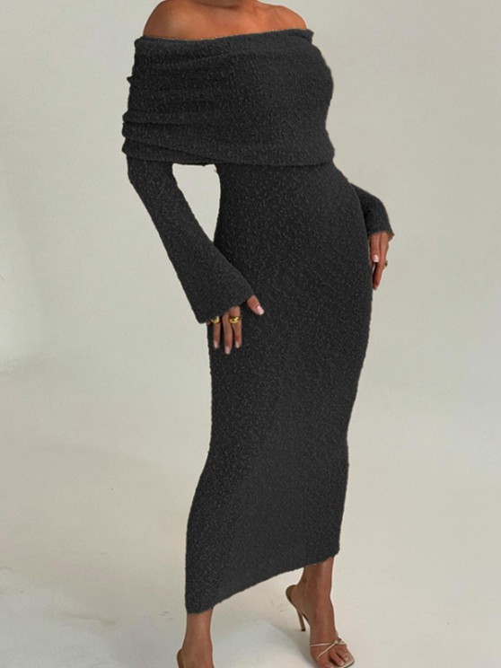 Women's Sexy Foldover Off Shoulder Long Sleeve See Thru Maxi Bodycon Dress Discounts and Cashback