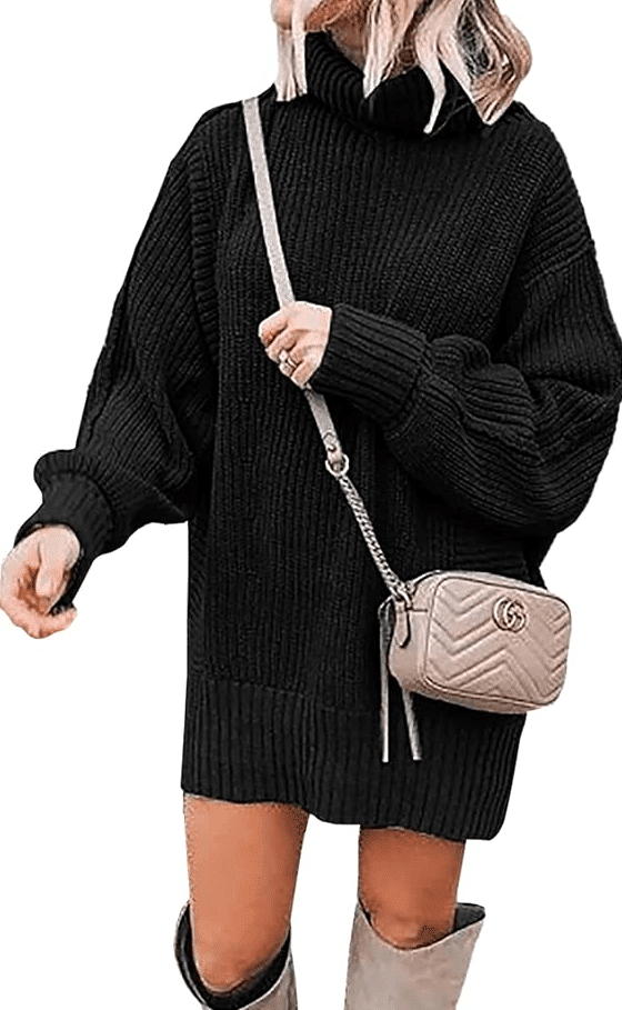 BTFBM Women Fashion Sweater Short Dress Long Sleeve Turtleneck Oversized Fall Winter Soft Chunky Knit Pullover Sweaters Discounts and Cashback