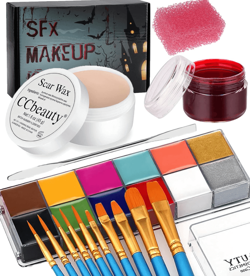 CCbeauty Halloween SFX Makeup kit Professional Oil Face and Body Paint with 10 Brushes Discounts and Cashback