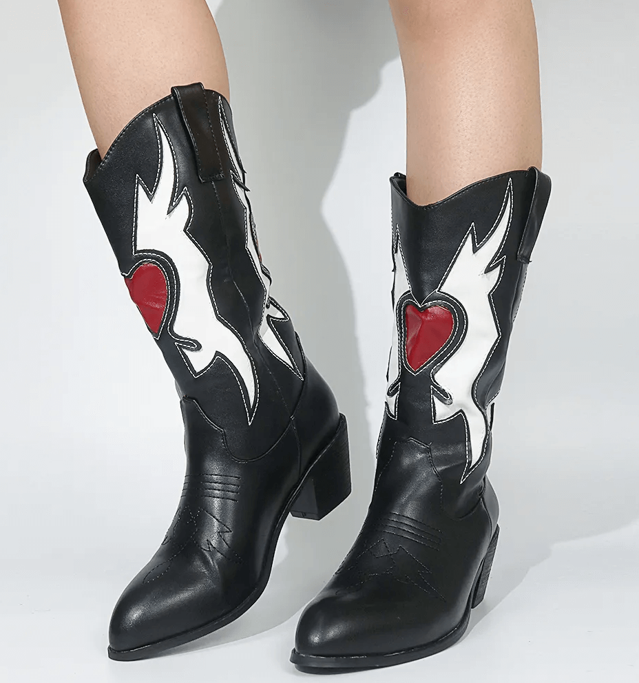 Women's Heart Mid-Calf Chunky Heel Cowgirls Boots  Discounts and Cashback