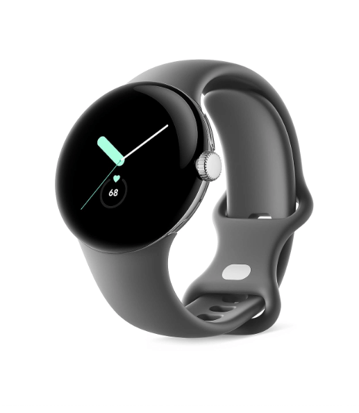 Google Pixel Watch - Android Smartwatch with Fitbit Activity Tracking - Heart Rate Tracking Watch Polished Silver Stainless Steel case with Charcoal Active band – WiFi Discounts and Cashback