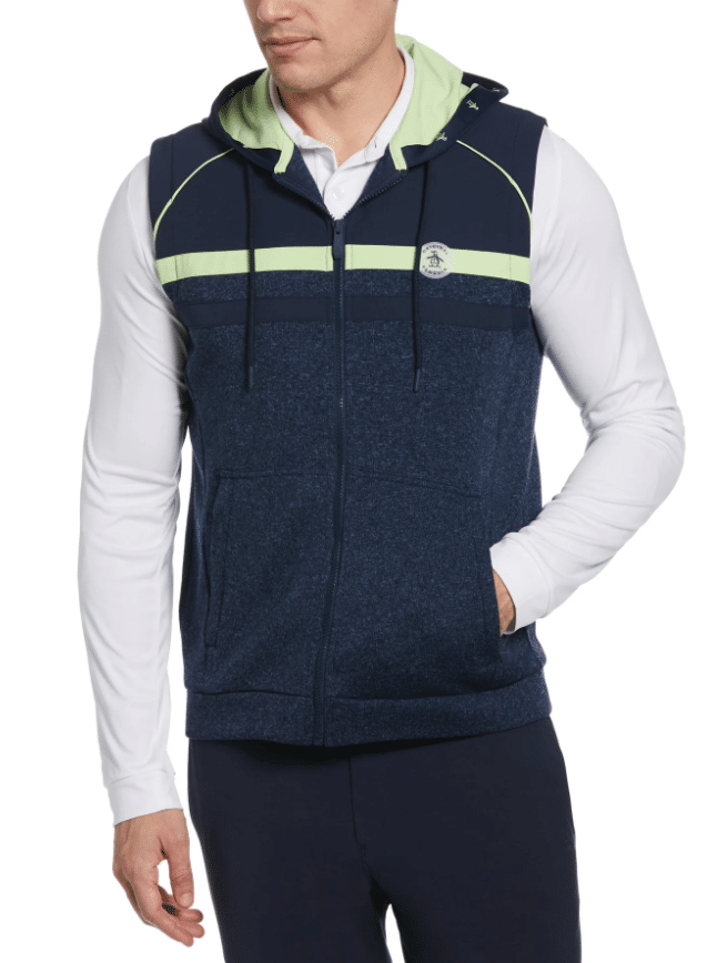 ORIGINAL PENGUIN – Men's Mixed Media Fleece Golf Hoodie Vest Discounts and Cashback