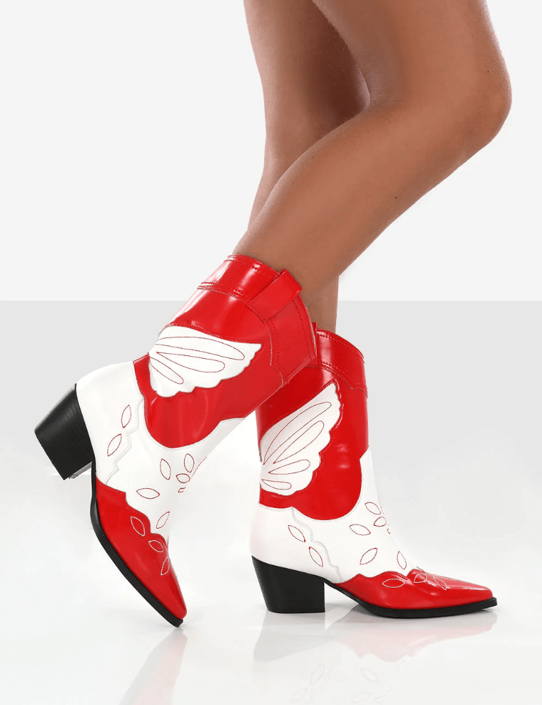 Howdy Red Patent Pointed-Toe Western Cowboy Ankle Boots  Discounts and Cashback
