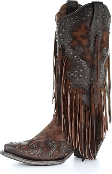 CORRAL Women's Honey Goat Overlay & Studs & Fringes Boots Discounts and Cashback