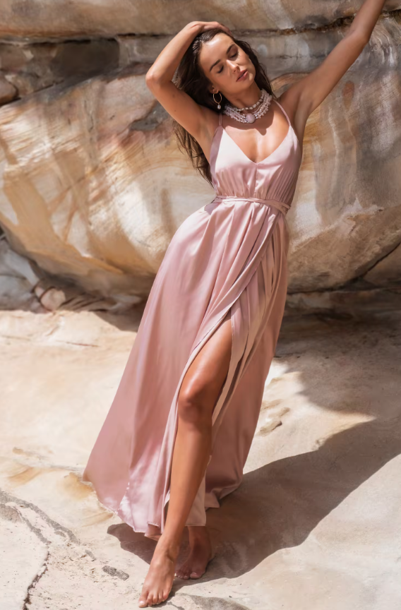 Satin Lace-Up Maxi Dress  Discounts and Cashback