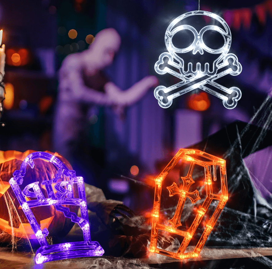 LOLStar Halloween Lights, 3 Pack Halloween Decorations White Skull, Orange Coffin, Purple Tombstone Discounts and Cashback