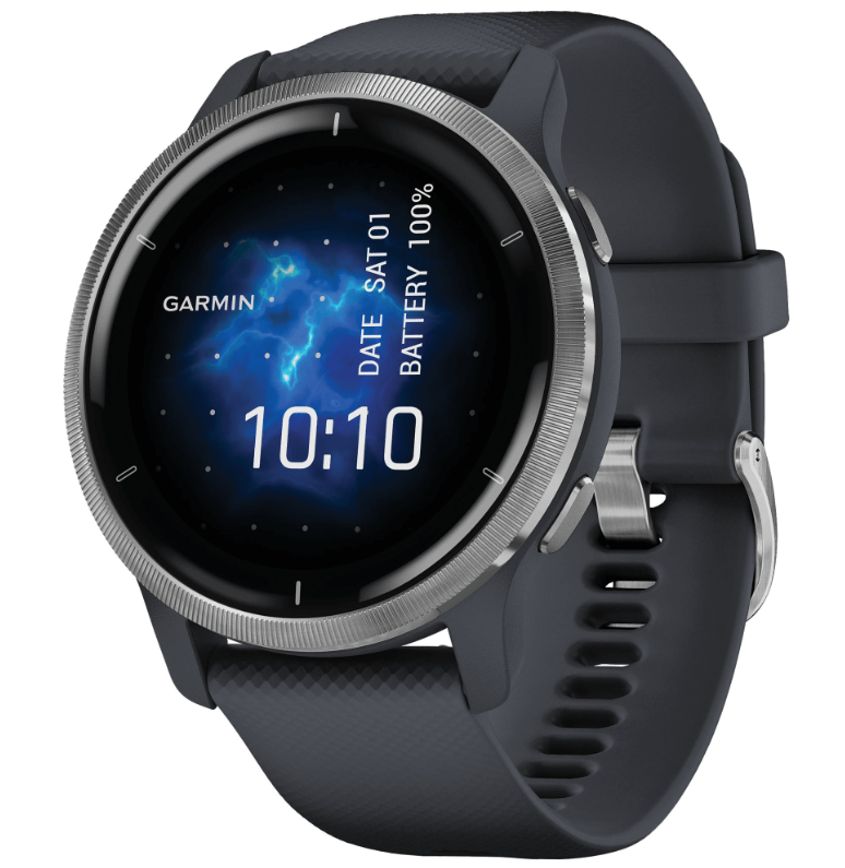 GARMIN 010-02430-00 Venu 2 Fitness Tracking Smartwatch (45 Mm, Silver Stainless Steel Bezel With Granite Blue Case And Silicone Band) Discounts and Cashback