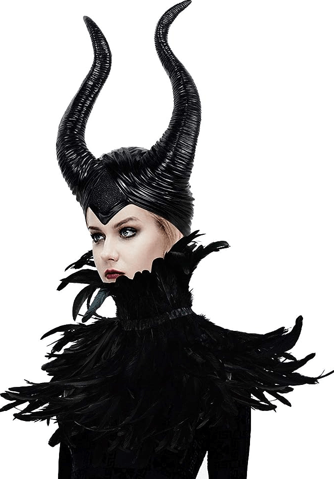 Maleficent Horns with Feather Cape Shawl Set Black Evil Queen Halloween Costume for Women Discounts and Cashback
