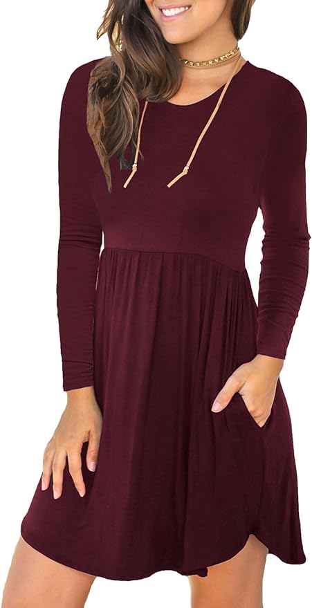 LONGYUAN Long Sleeve Loose Fit Dress With Pockets Discounts and Cashback