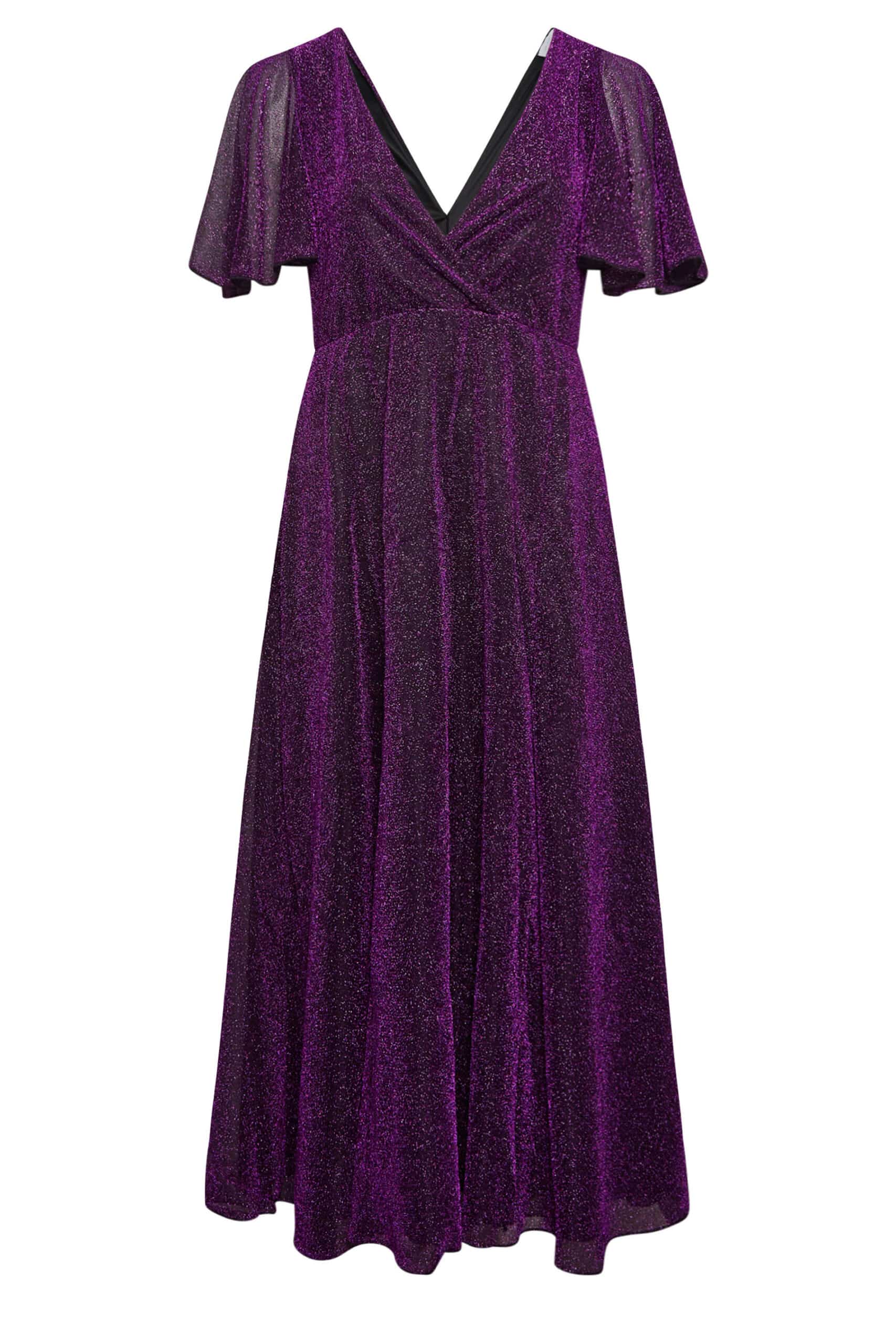 YOURS LONDON Curve Purple Glitter Angel Sleeve Maxi Dress Discounts and Cashback