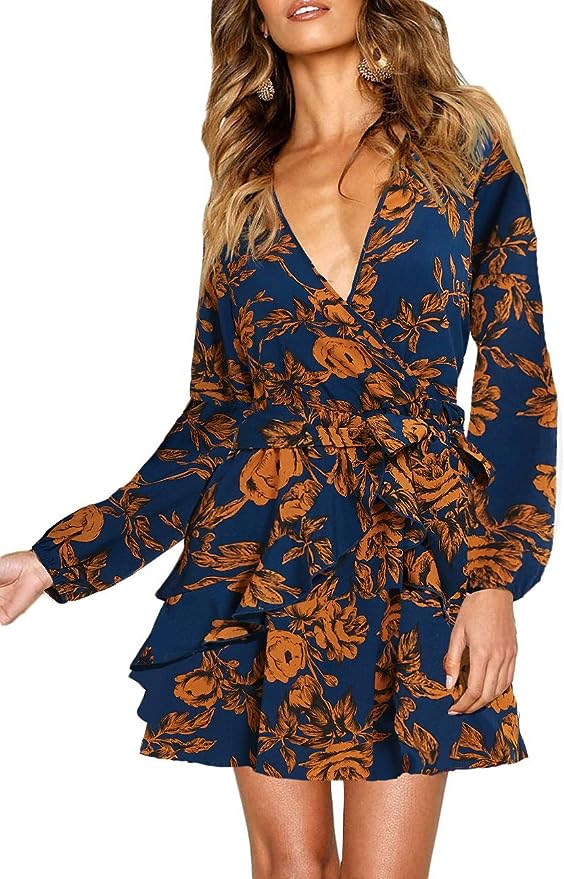 Long Sleeve V Neck Floral Dress Discounts and Cashback