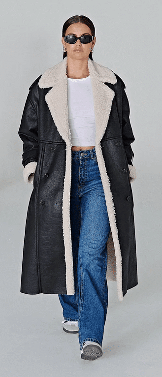 4th and Reckless – Black and Cream Longline Shearling Coat – Yessica Discounts and Cashback