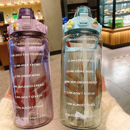 2 Liter Water Bottle with Straw Outdoor Sports Drinking Bottles with Time Marker Large Capacity Outdoor Cup Fitness Water Bottle Discounts and Cashback