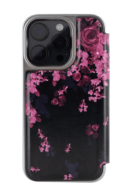Ted Baker Black Flower Border Mirror Folio Phone Case for iPhone 15Pro Discounts and Cashback
