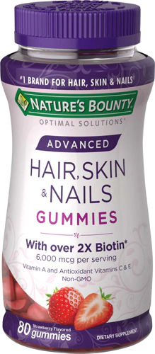 Nature's Bounty Optimal Solutions Hair Skin & Nails Gummies Strawberry -- 80 Gummies