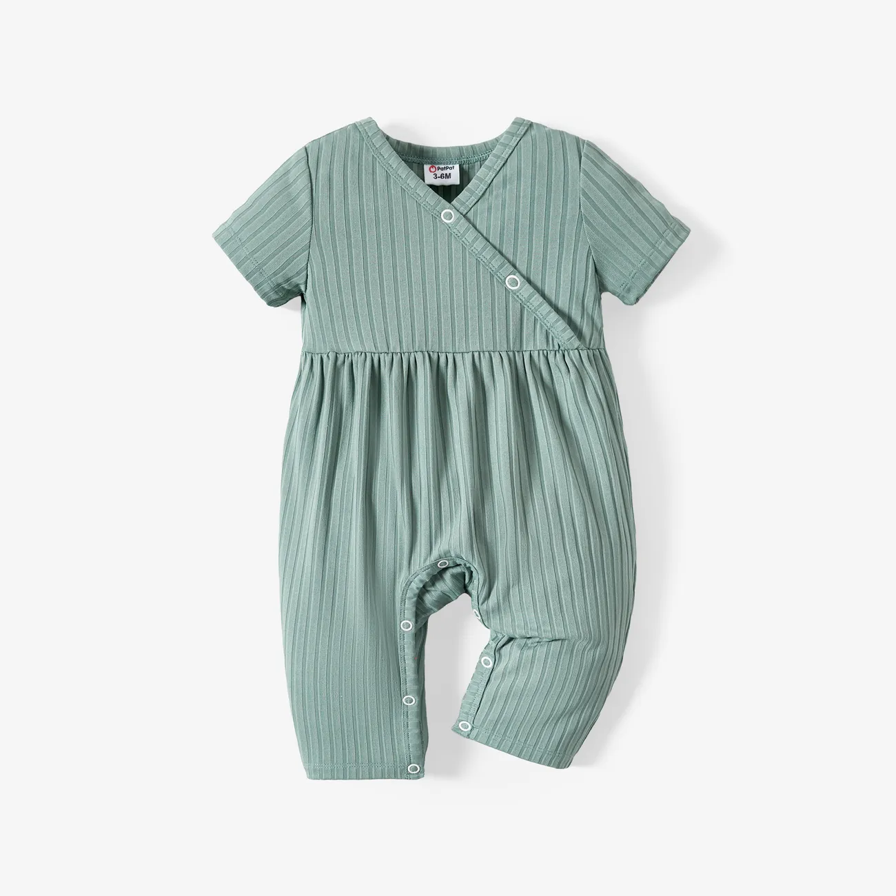 Baby Girl All Over Rabbit Print/Solid color/Floral print Ribbed V Neck Short-sleeve Jumpsuit Discounts and Cashback