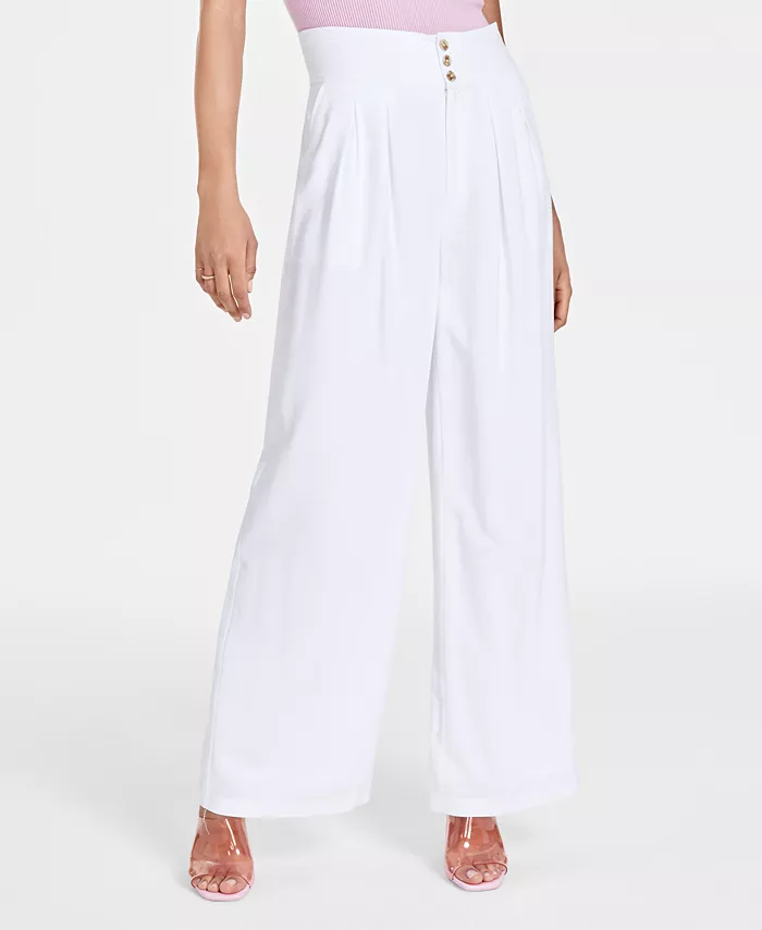 Bar III Women's Button-Front Wide-Leg Pants, Created for Macy's Discounts and Cashback
