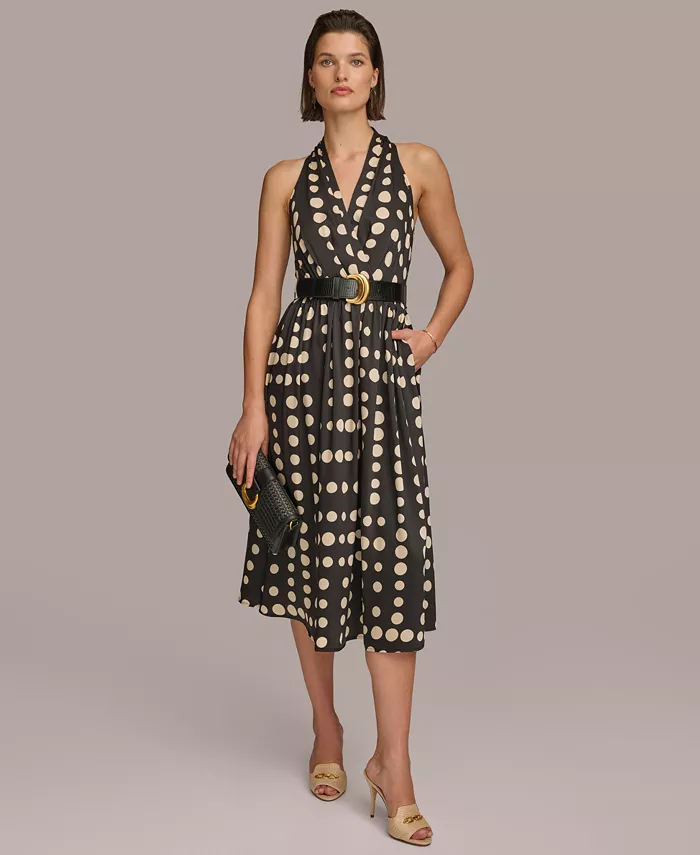Donna Karan Women's Printed Belted A-Line Dress Discounts and Cashback