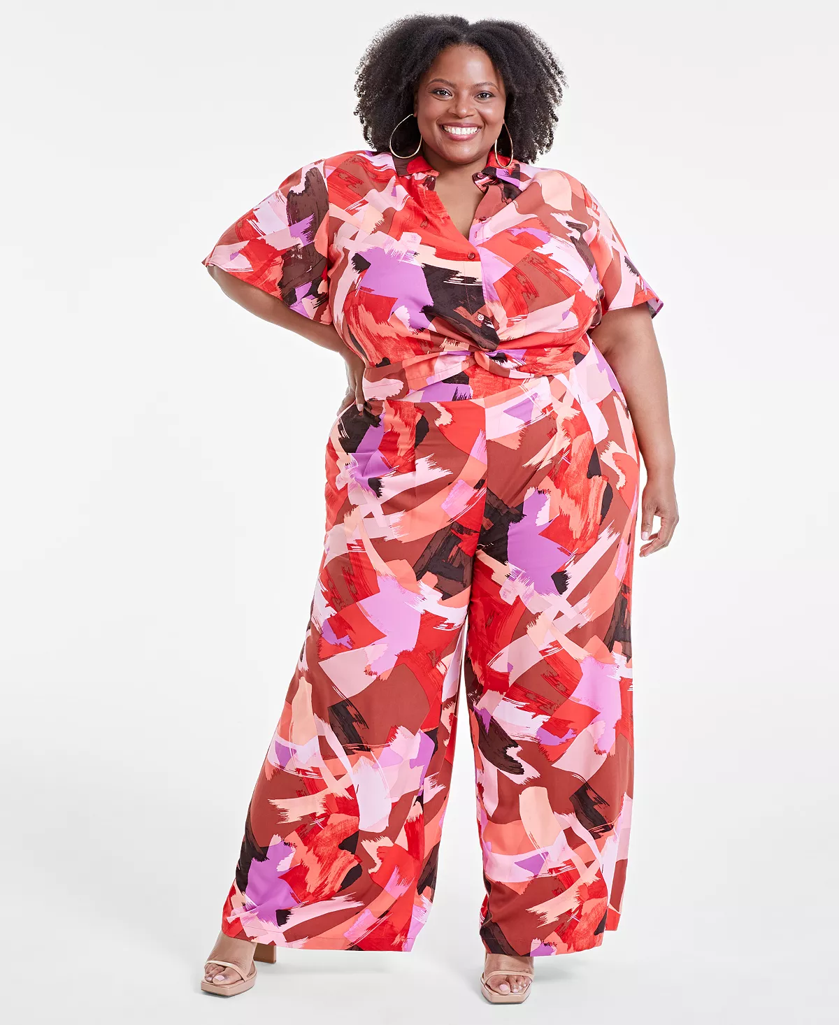 Nina Parker Trendy Plus Size Cropped Top & Wide-Leg Pants, Created for Macy's Discounts and Cashback