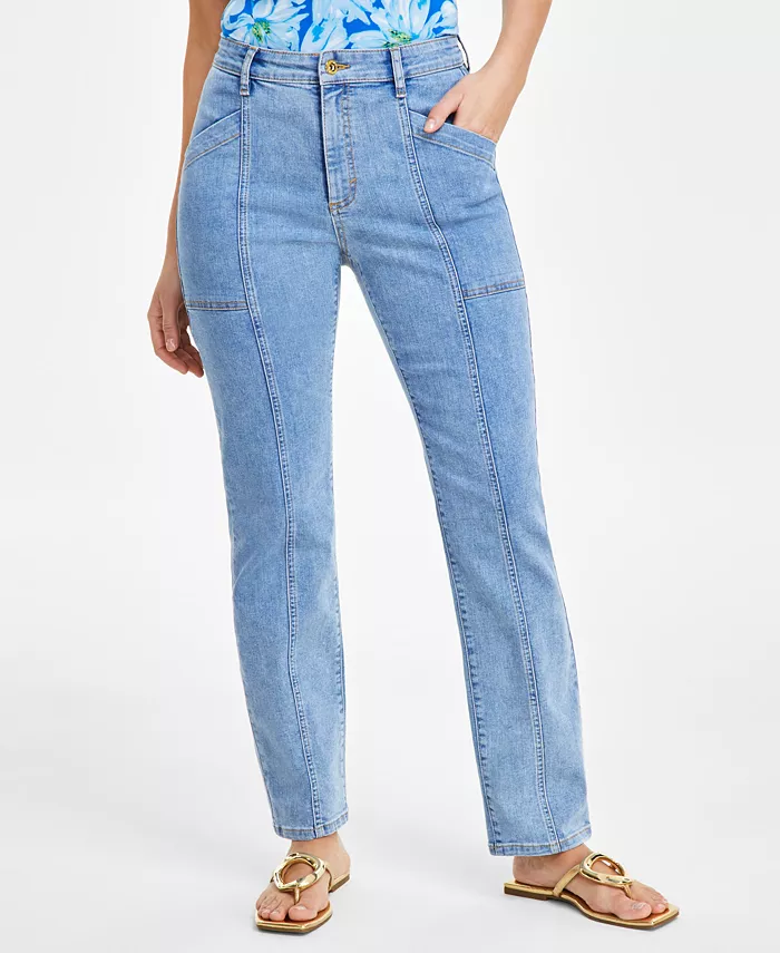 I.N.C. International Concepts Women's High-Rise Seamed Straight-Leg Jeans, Created for Macy's Discounts and Cashback