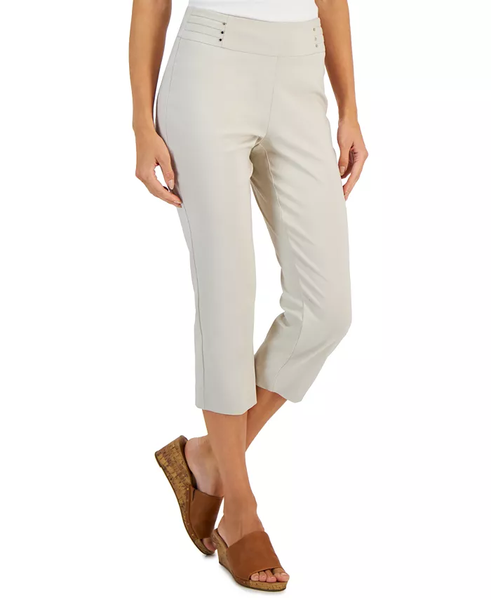 JM Collection Women's Pull On Slim-Fit Rivet Detail Cropped Pants, Created for Macy's