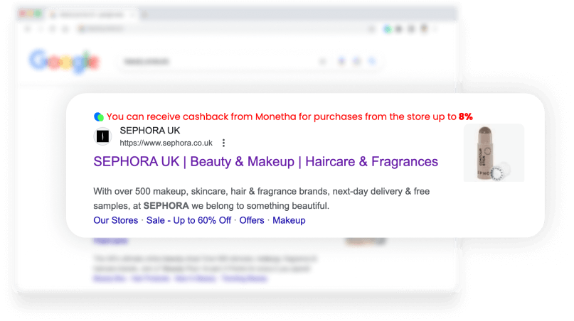 highlight cashback on google - Monetha